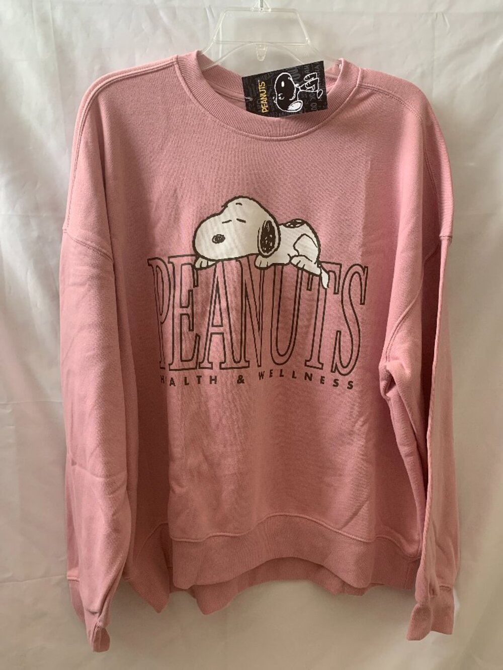 PEANUTS Snoopy & Friends Health and Wellness Crew Neck Sweater in Pink Sz MEDIUM